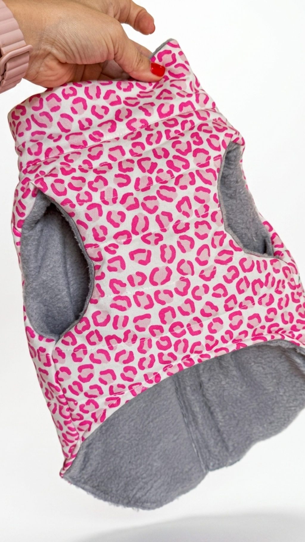 Chaleco acolchado animal print fucsia